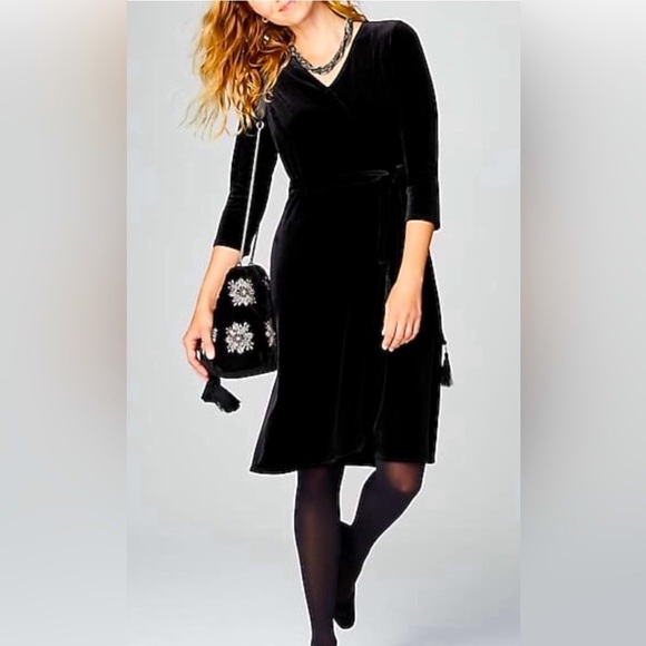 NEW! J Jill Velvet Wrap Dress Belt with Tassels Black SZ M - Picture 2 of 11